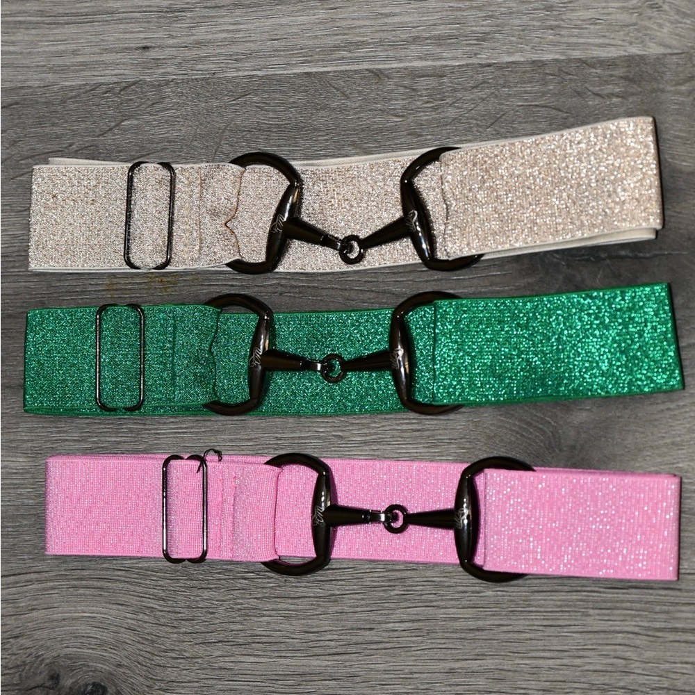 Set of three belts 1.5” Sparkle Equestrian Snaffle Belt One Size pink green gold